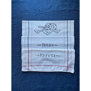 Set of 3 Knives, Forks and Dishes Embroidered Dish Towel
